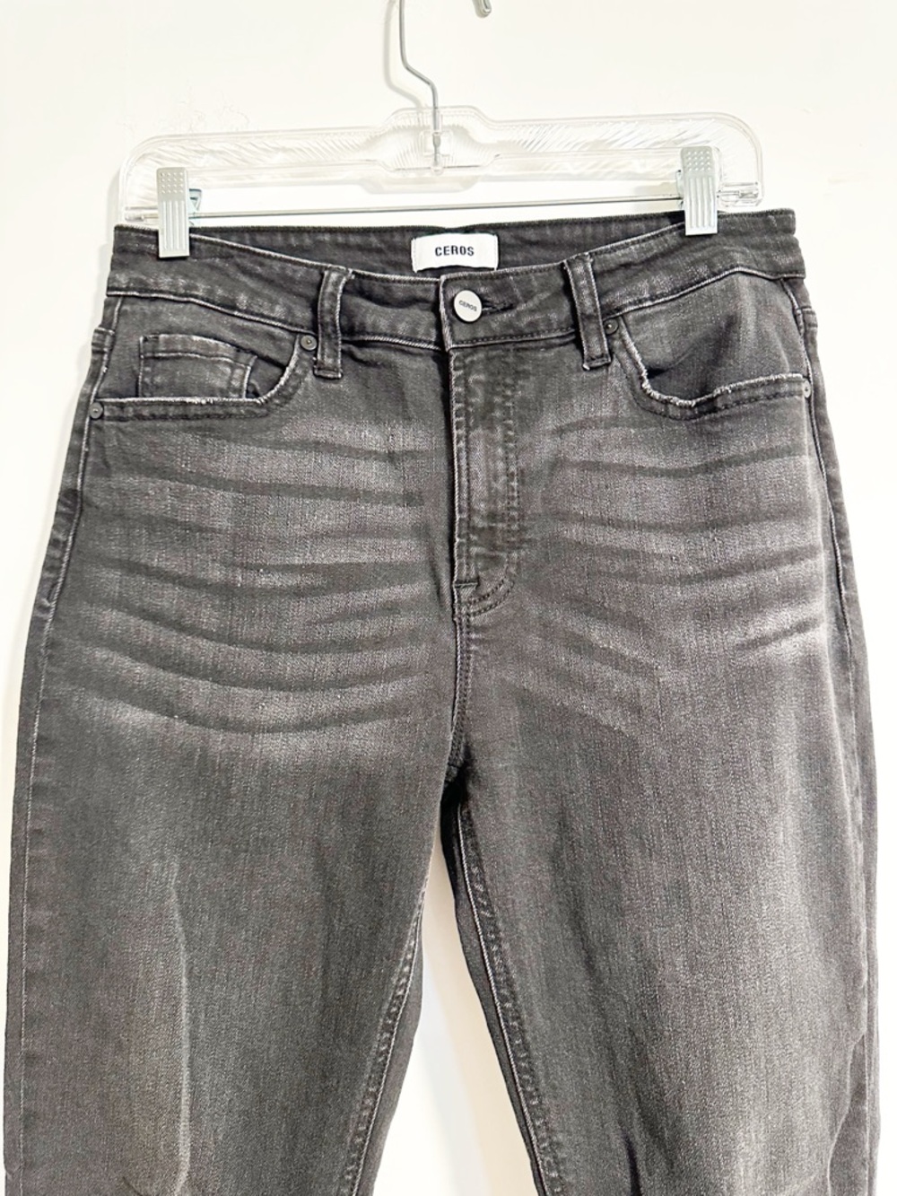 CEROS Black Distressed Skinny Jeans Size 28 Frayed Hem Ripped - Picture 6 of 7